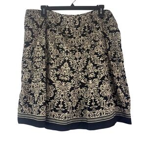 Robbie Bee Woman Plus 22W Black Beige‎ Damask Print Knee Length Cotton Skirt